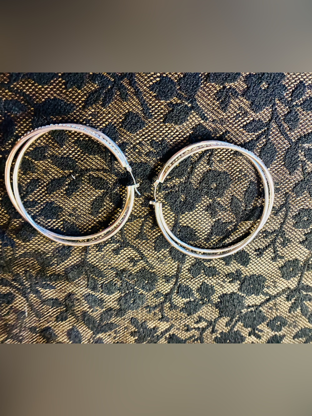 Silver Hoop Earrings with Textured Detail - Women Jewelry